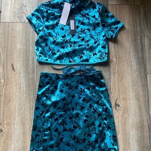 Urban Outfitter Skirt and Top Blue Butterfly Set Size Small NWT